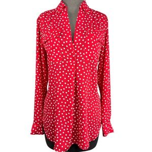 Ann Taylor Red and White Polka Dot Blouse Small